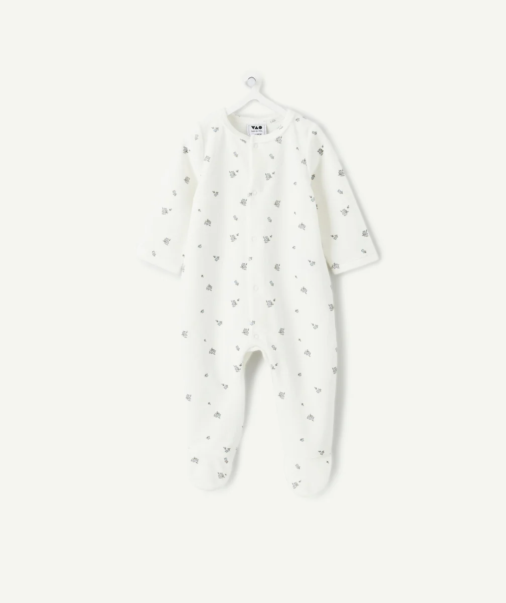 White printed cotton baby girl pyjamas