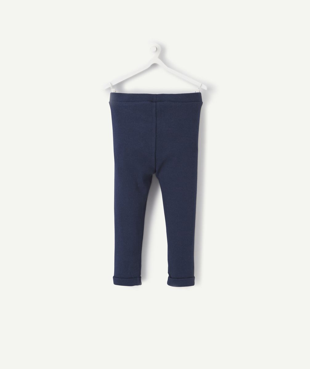 NAVY BLUE RIBBED LEGGINGS IN ORGANIC COTTON