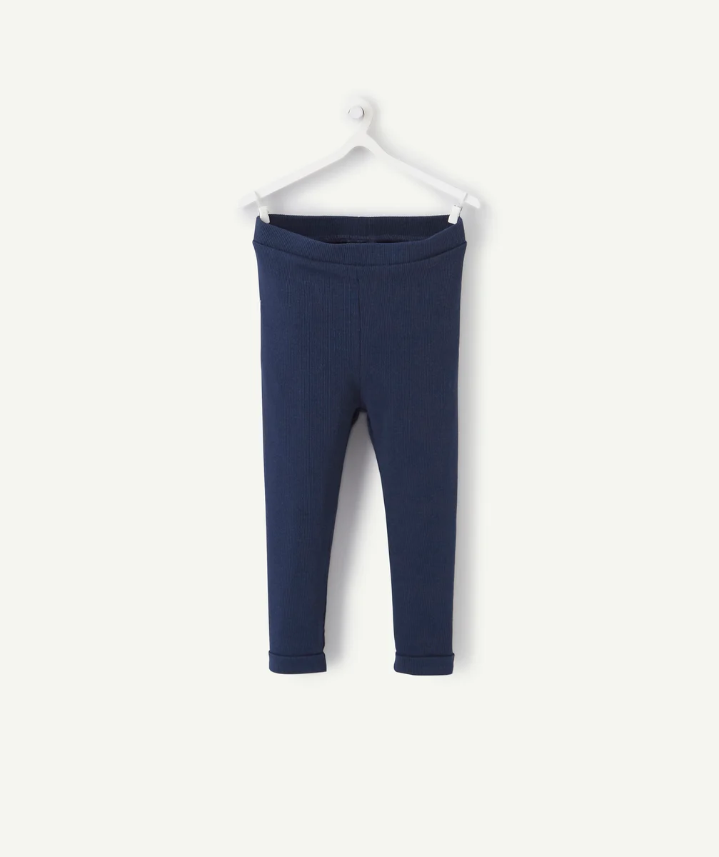 NAVY BLUE RIBBED LEGGINGS IN ORGANIC COTTON