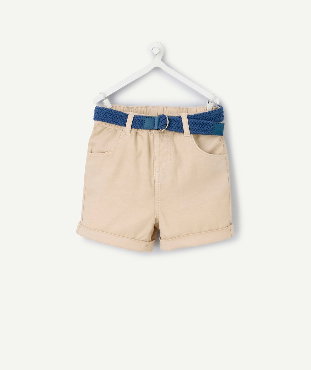 Bermuda garçon beige avec ceinture bleue