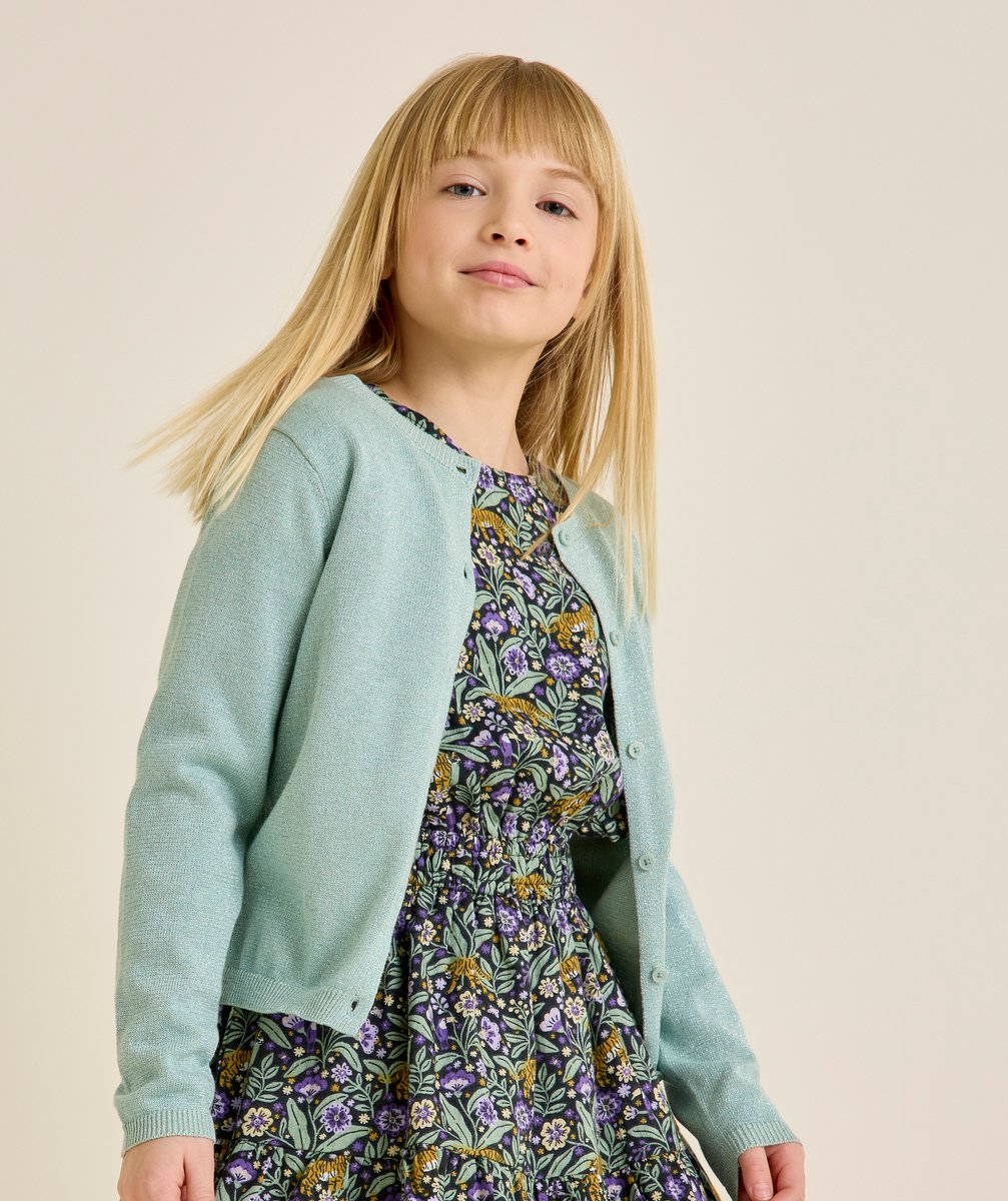 Girl's pastel green knitted cardigan
