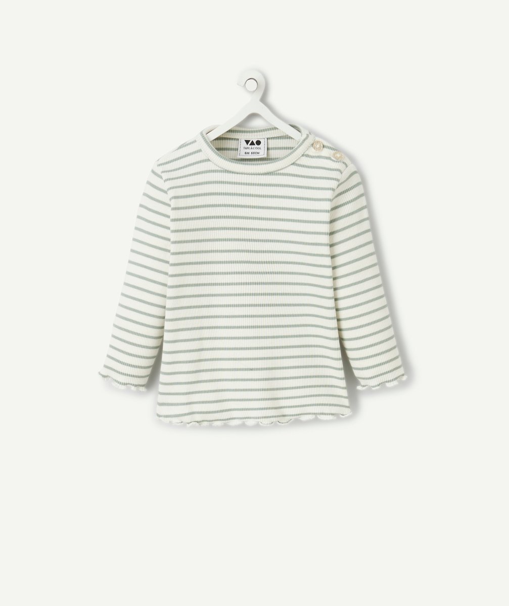 Green and white striped baby girl t-shirt