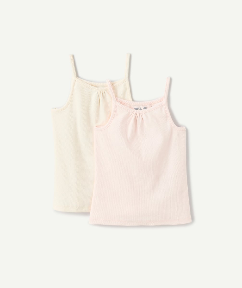 Set of 2 pink and white organic cotton undershirts for girls