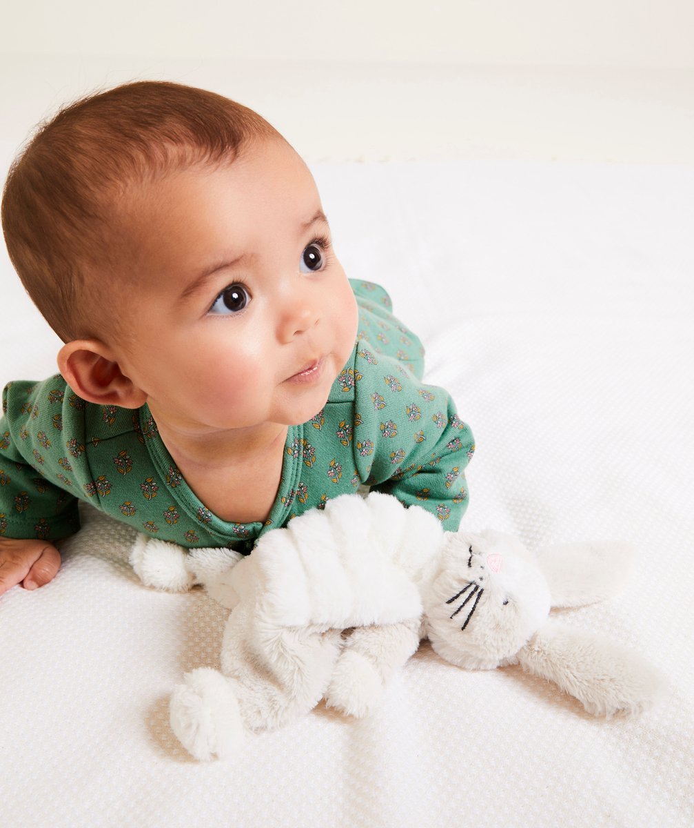 Grey rabbit cuddly toy with recycled stuffing
