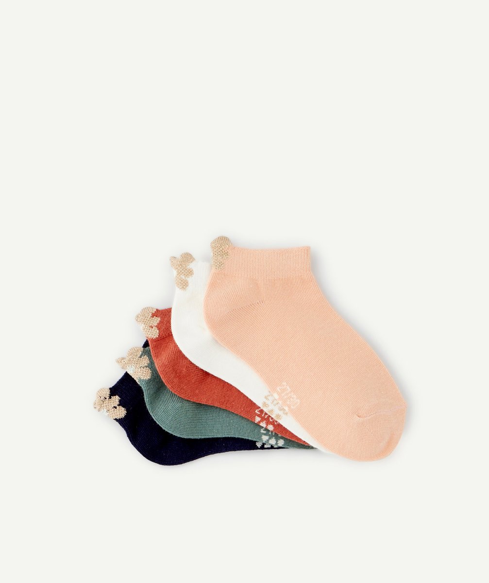 Pack of five pairs of girls' plain socks with flowers