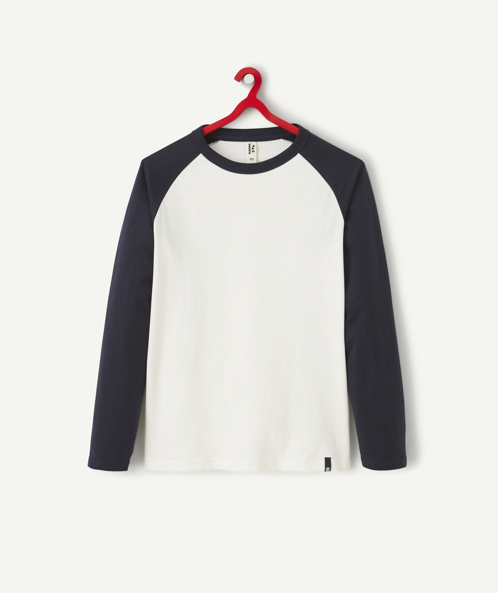 Boys' two-tone white and navy organic cotton t-shirt